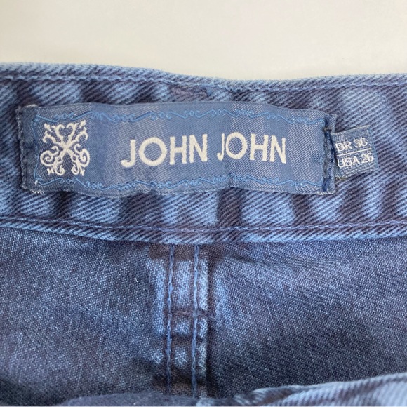 John John High Rise Distressed Shorts 26 Blue Raw Hem Cotton Brazilian - Picture 9 of 10